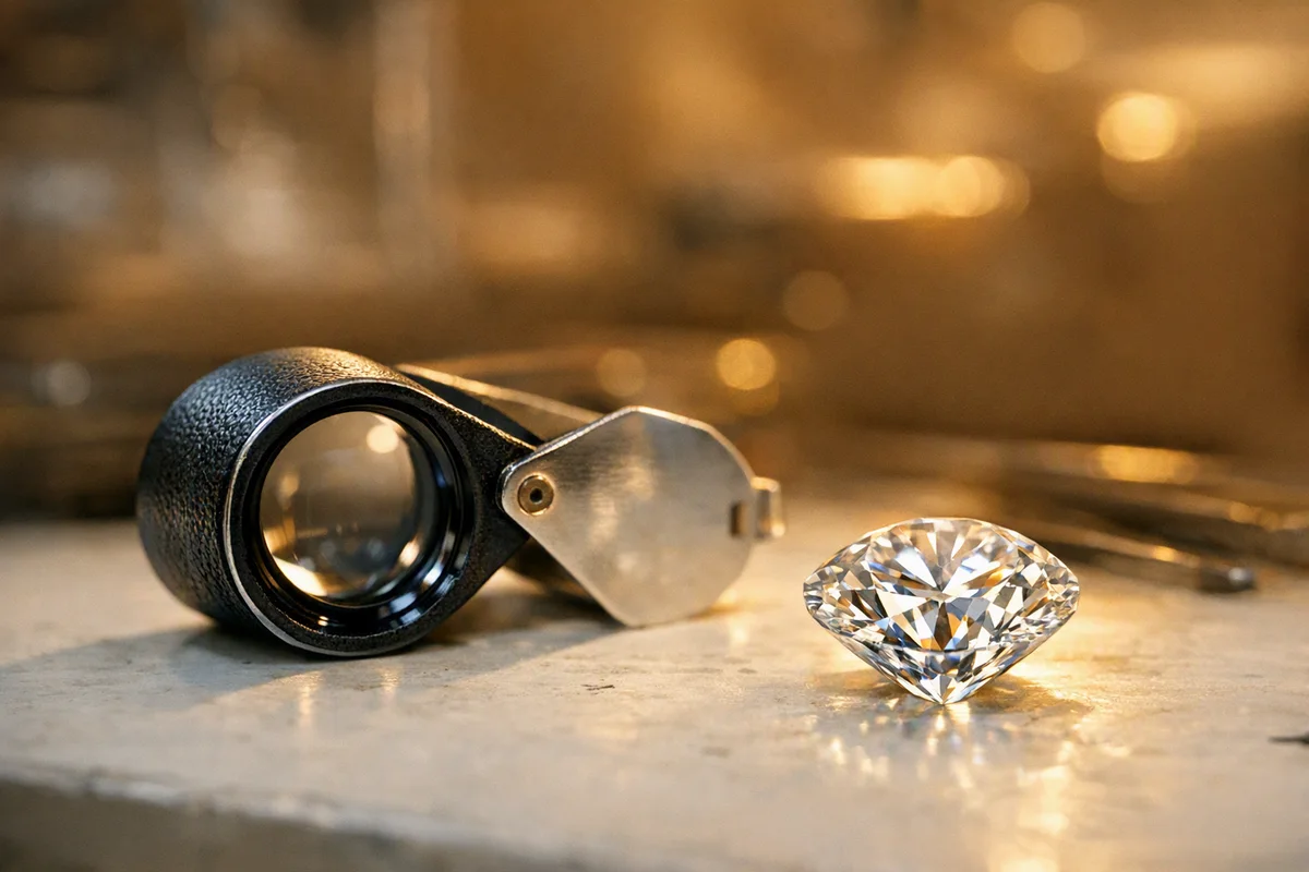 Juvelerarlupp och diamant